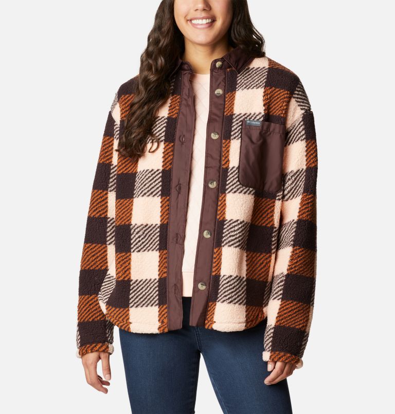 Thumbnail: Women's West Bend Shirt Jacket, Color: Warm Copper Check Multi Print, image 6