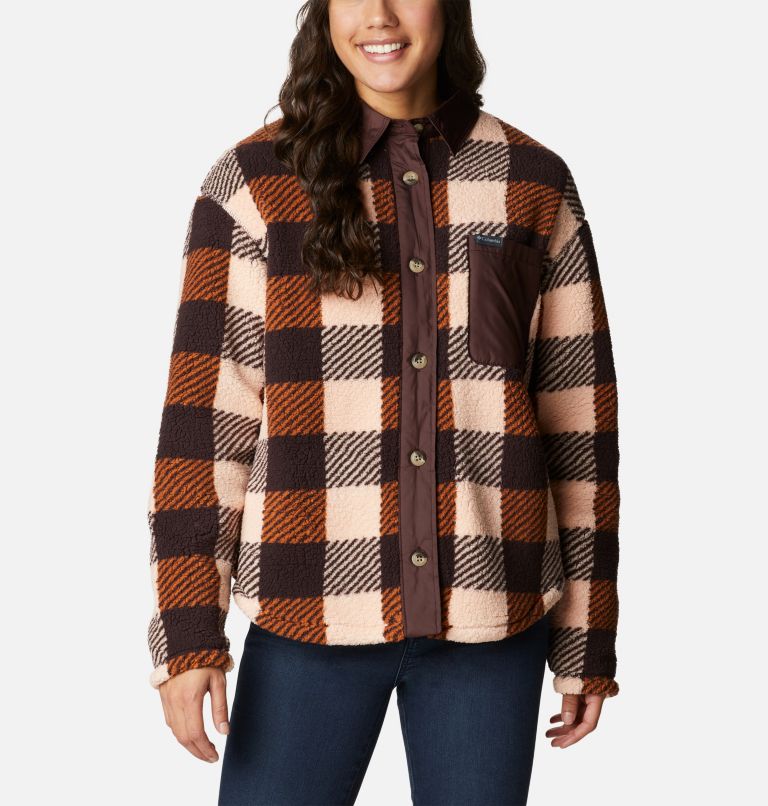 Thumbnail: Women's West Bend Shirt Jacket, Color: Warm Copper Check Multi Print, image 1
