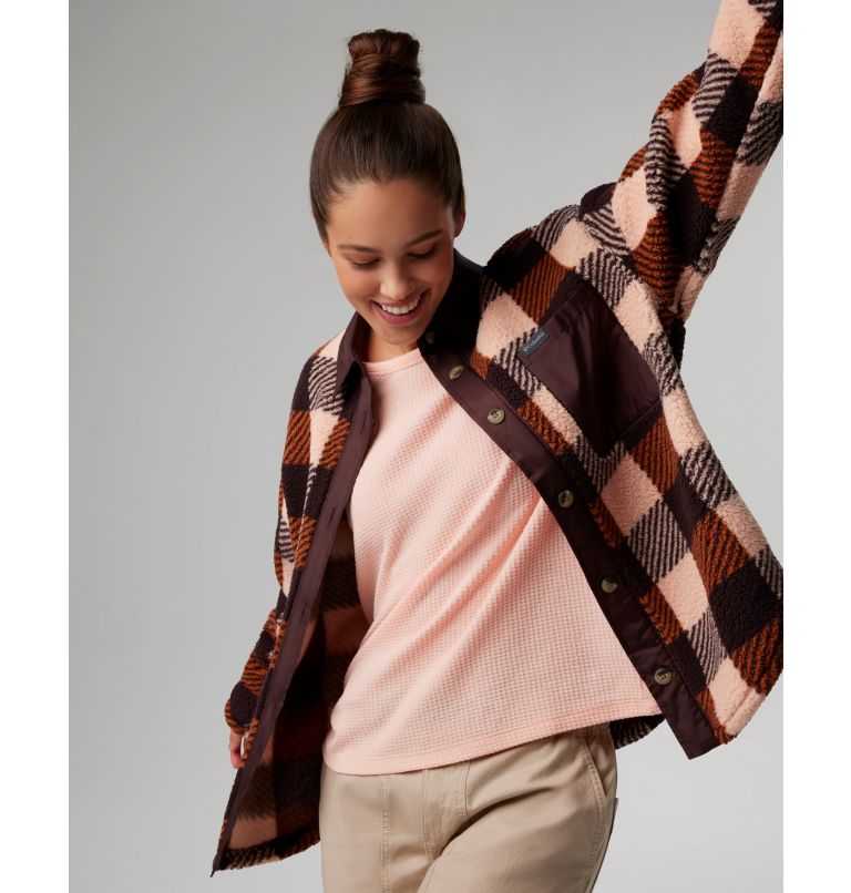 Thumbnail: Women's West Bend Shirt Jacket, Color: Warm Copper Check Multi Print, image 7
