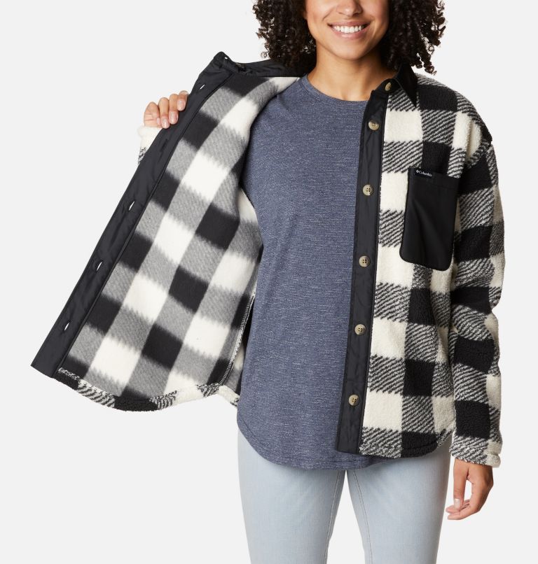 Women's West Bend Fleece Shirt Jacket, Color: Chalk Check Print, image 5