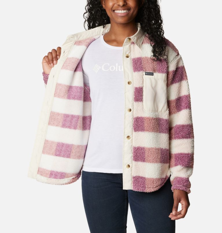 Women's West Bend Fleece Shirt Jacket, Color: Dusty Pink Multi Check, Chalk, image 5