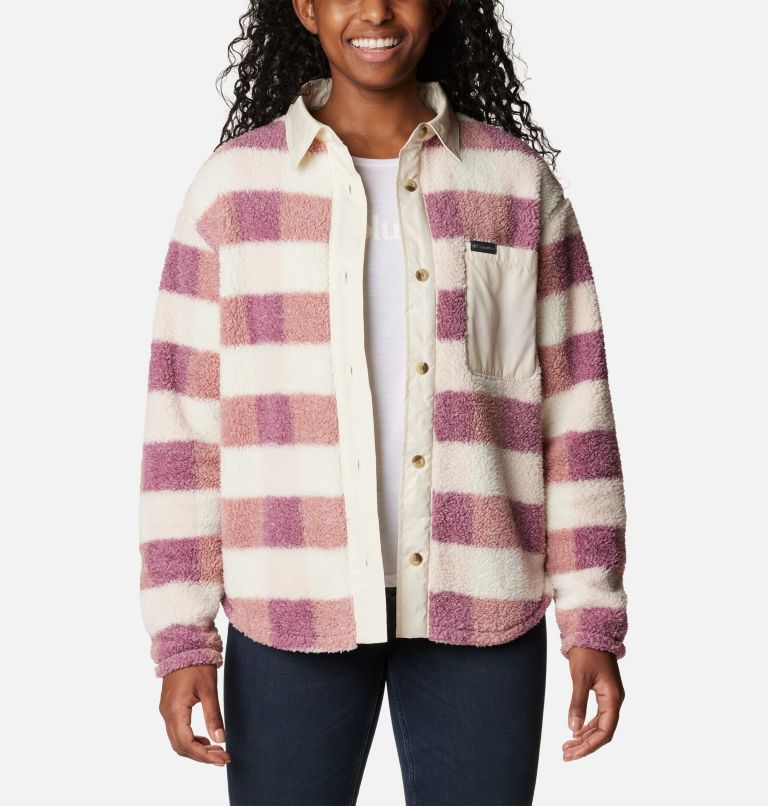 Women's West Bend Fleece Shirt Jacket, Color: Dusty Pink Multi Check, Chalk, image 6
