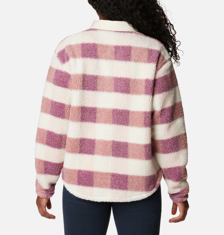 Thumbnail: Women's West Bend Fleece Shirt Jacket, Color: Dusty Pink Multi Check, Chalk, image 2