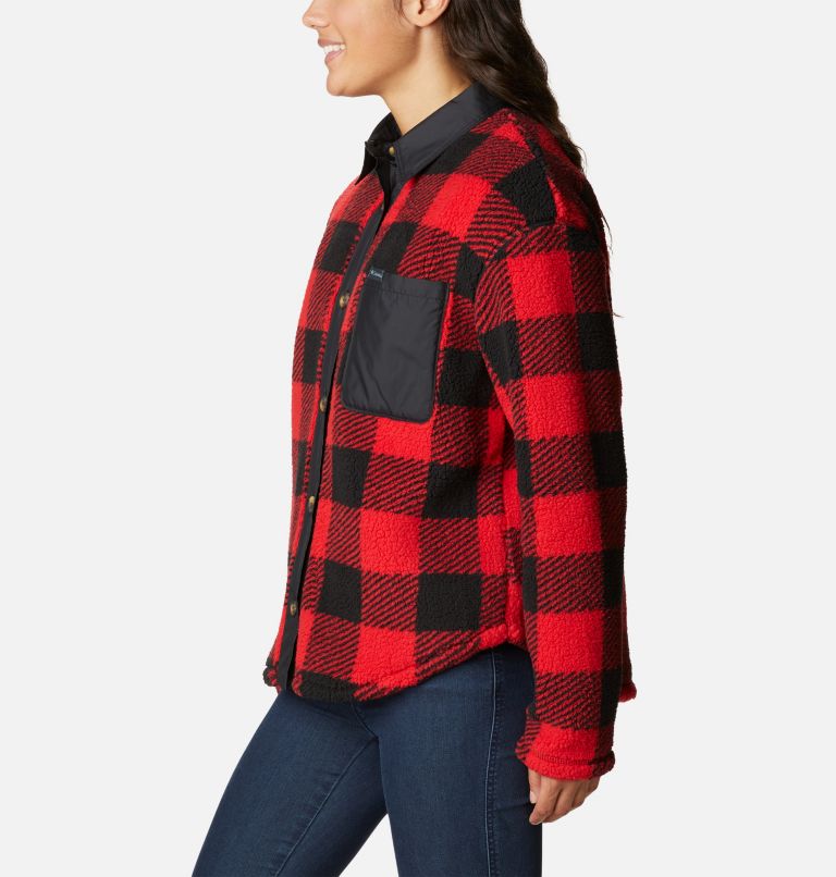Women's West Bend Fleece Shirt Jacket, Color: Red Lily Check Print, image 3