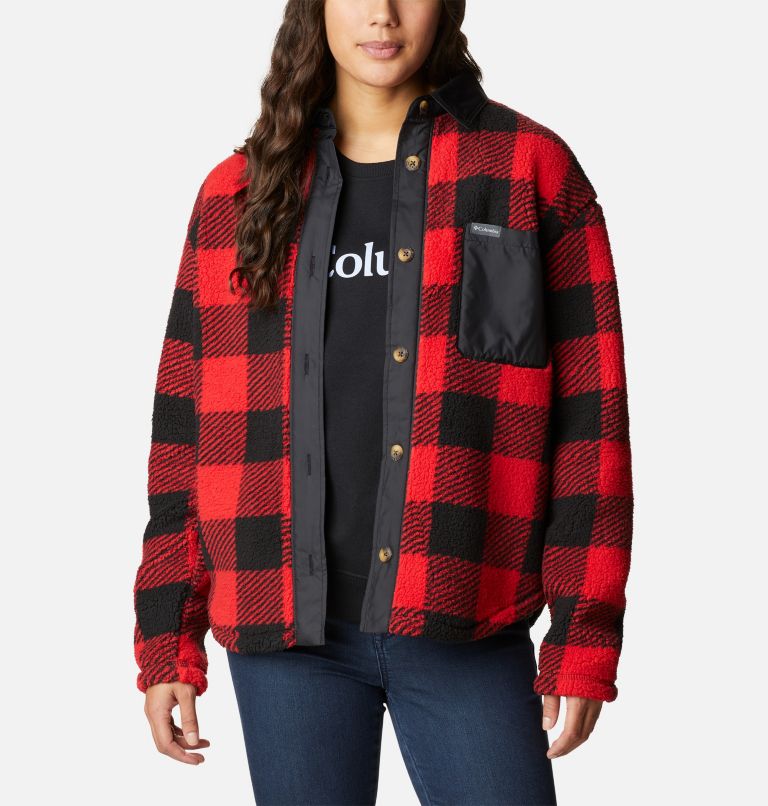 Women's West Bend Fleece Shirt Jacket, Color: Red Lily Check Print, image 6