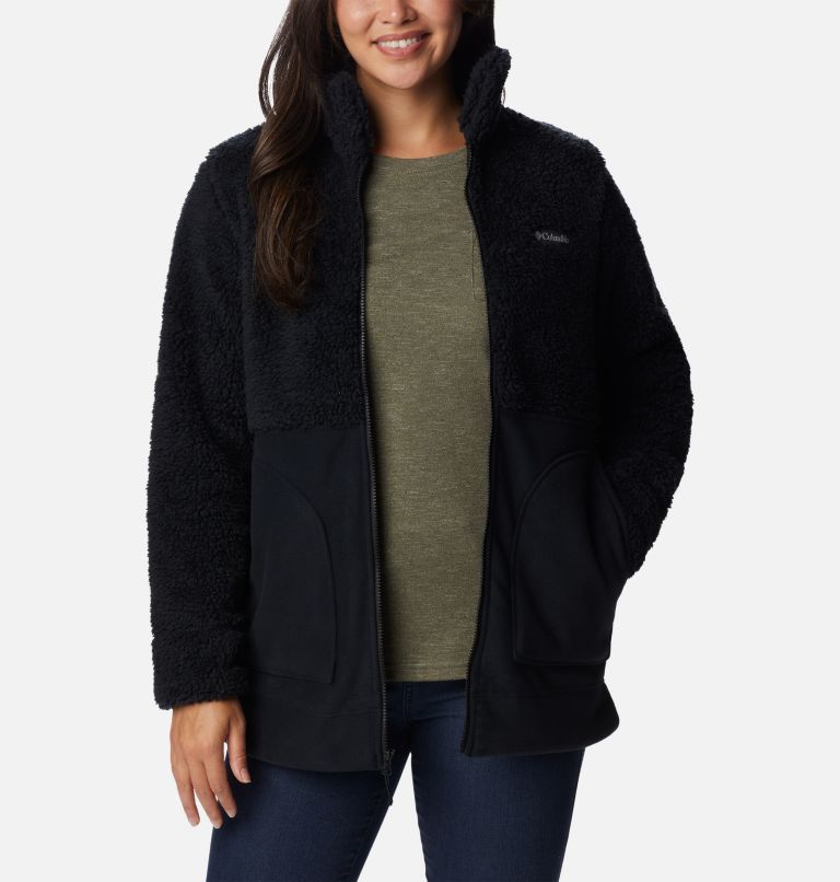 Thumbnail: Women's Winter Pass Sherpa Long Full Zip Fleece Jacket, Color: Black, image 6