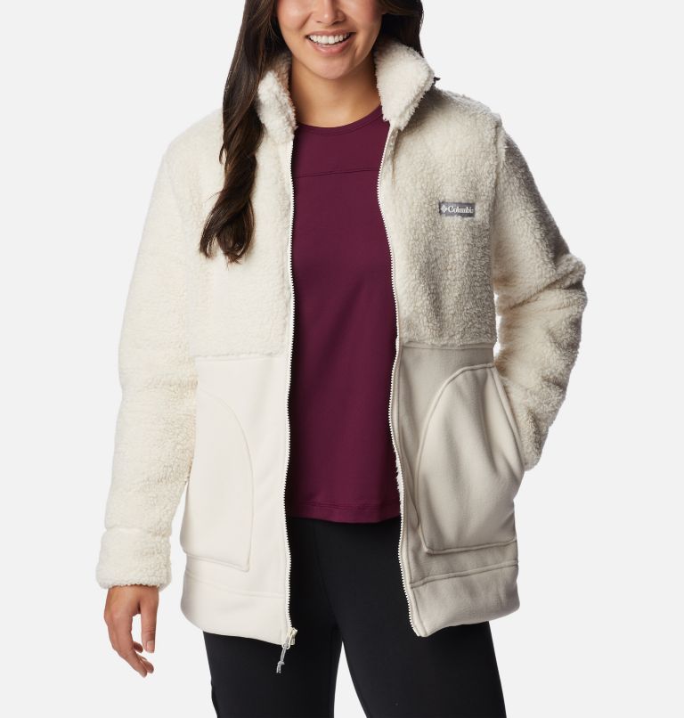 Thumbnail: Women's Winter Pass Sherpa Long Full Zip Fleece Jacket, Color: Chalk, image 6