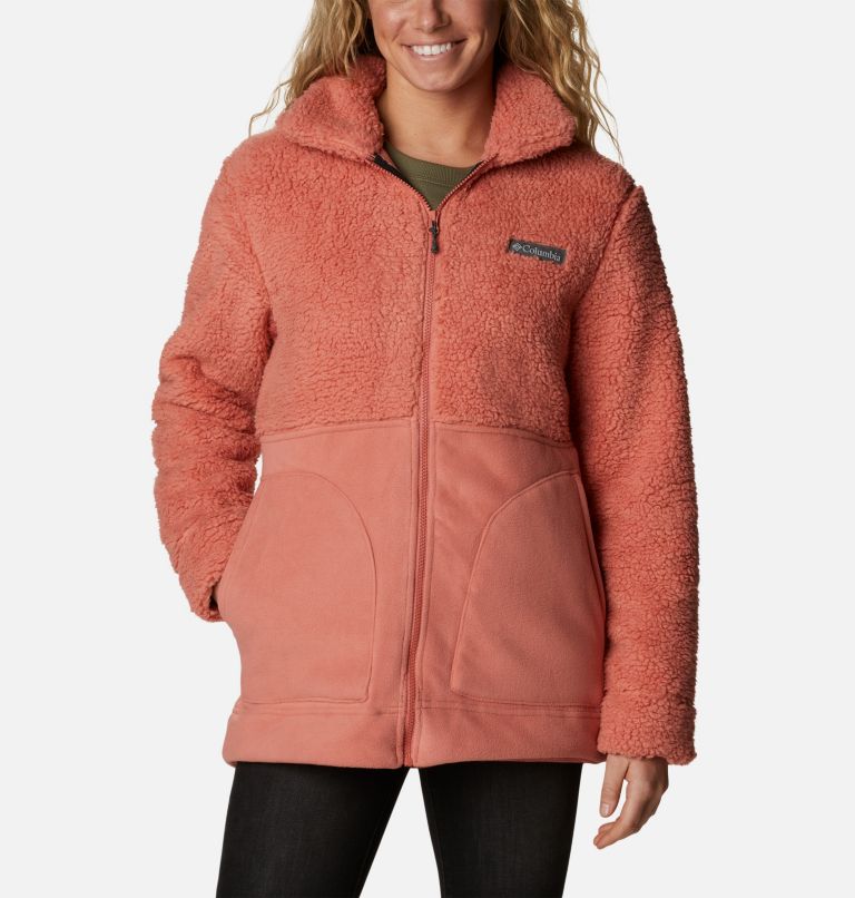 Women's Winter Pass Sherpa Long Full Zip Fleece Jacket, Color: Dark Coral, image 6