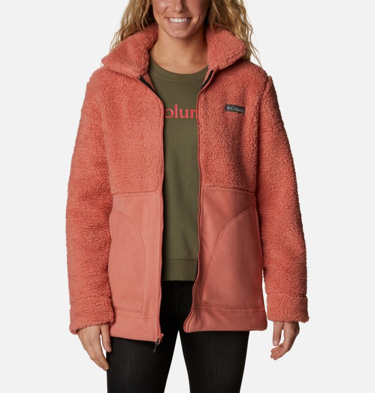 Women's Winter Pass Sherpa Long Full Zip Fleece Jacket, Color: Dark Coral, image 1