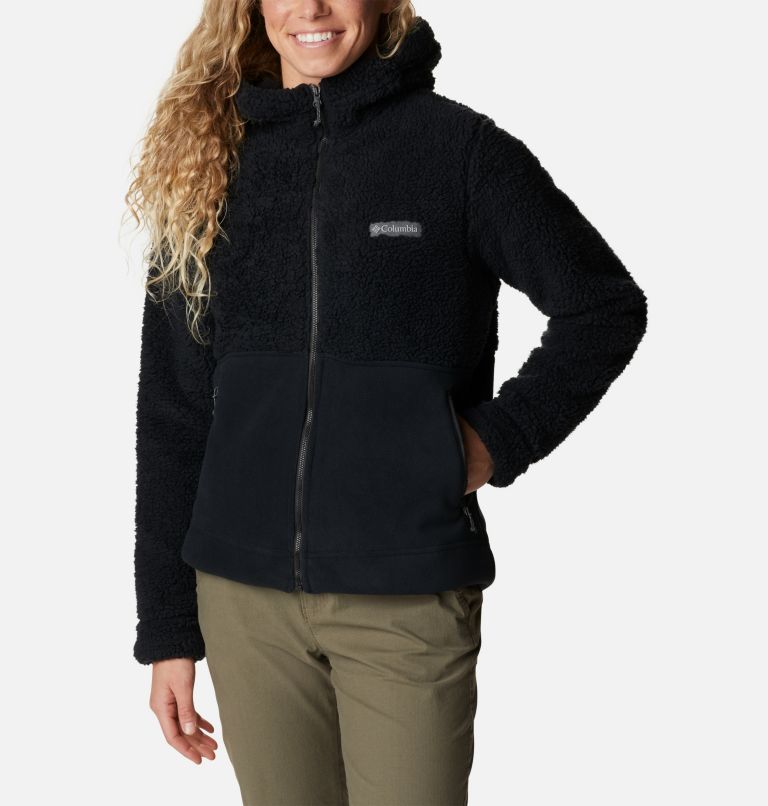 Women's Winter Pass Sherpa Hooded Full Zip Fleece Jacket, Color: Black, image 1