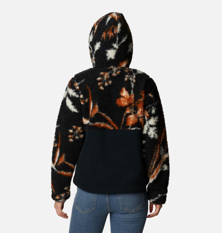 Women's Winter Pass Sherpa Hooded Full Zip Fleece Jacket, Color: Black Fallgrass Print, Black, image 2