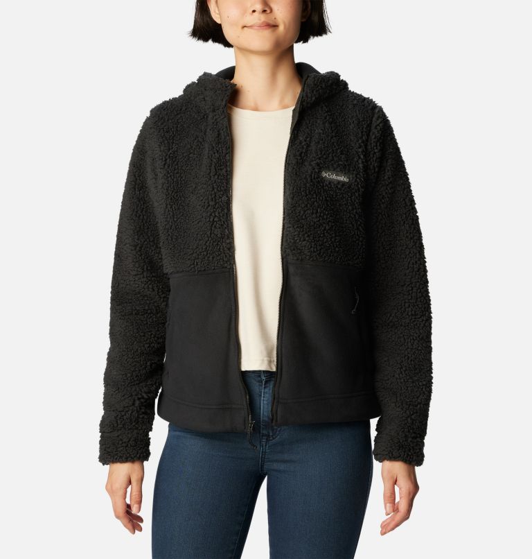 Women's Winter Pass Sherpa Hooded Full Zip Fleece Jacket, Color: Black, image 6
