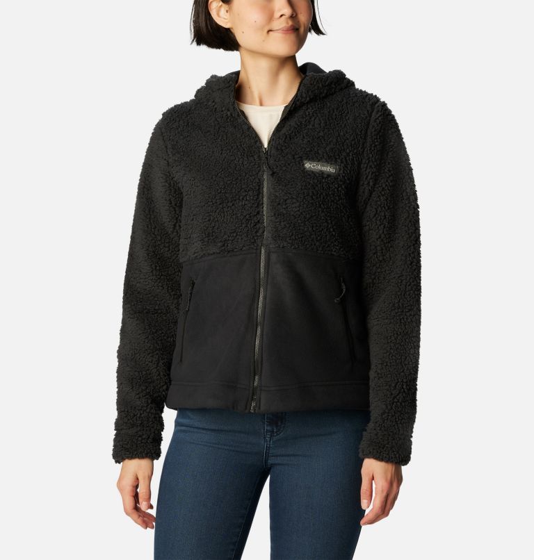 Women's Winter Pass Sherpa Hooded Full Zip Fleece Jacket, Color: Black, image 1