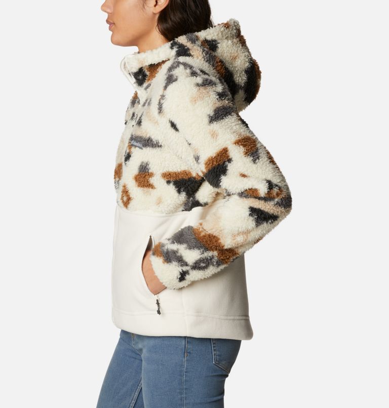Thumbnail: Women's Winter Pass Sherpa Hooded Full Zip Fleece Jacket, Color: Chalk Rocky MT Print, Chalk, image 3