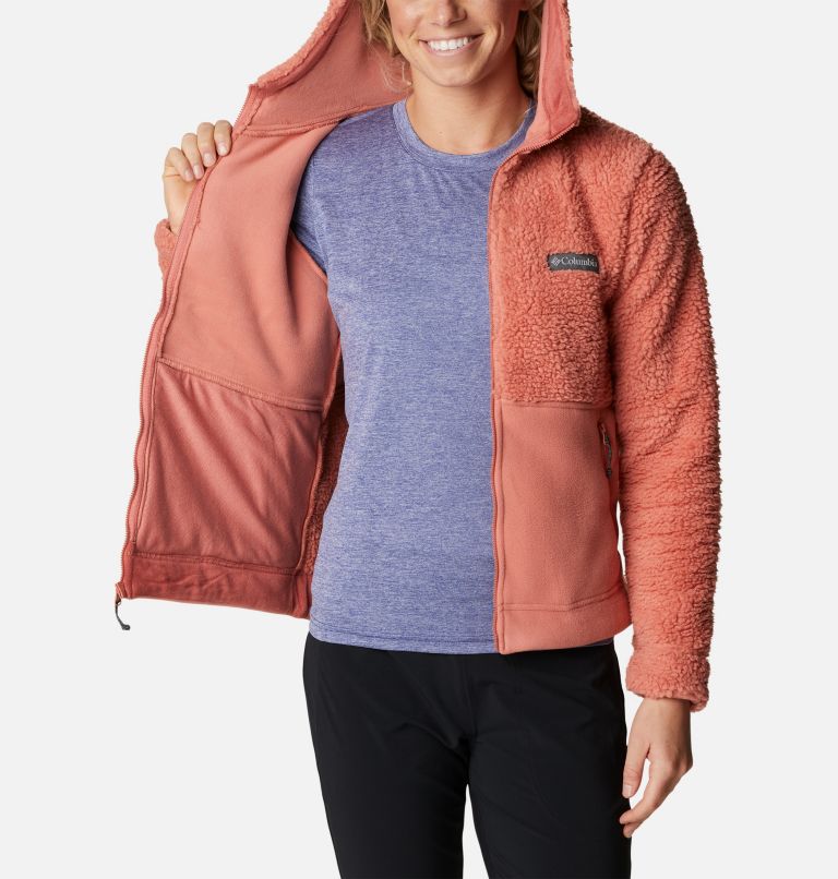 Women's Winter Pass Sherpa Hooded Full Zip Fleece Jacket, Color: Dark Coral, image 5