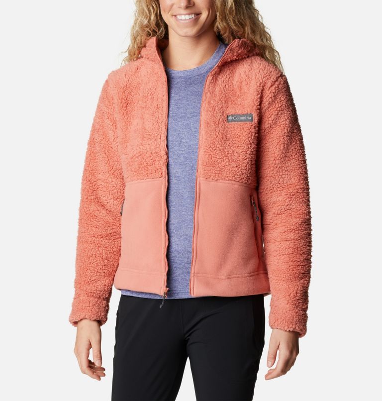 Thumbnail: Women's Winter Pass Sherpa Hooded Full Zip Fleece Jacket, Color: Dark Coral, image 6