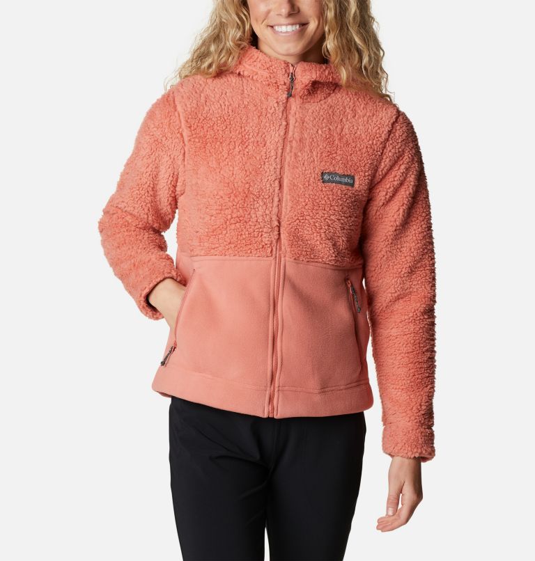Thumbnail: Women's Winter Pass Sherpa Hooded Full Zip Fleece Jacket, Color: Dark Coral, image 1
