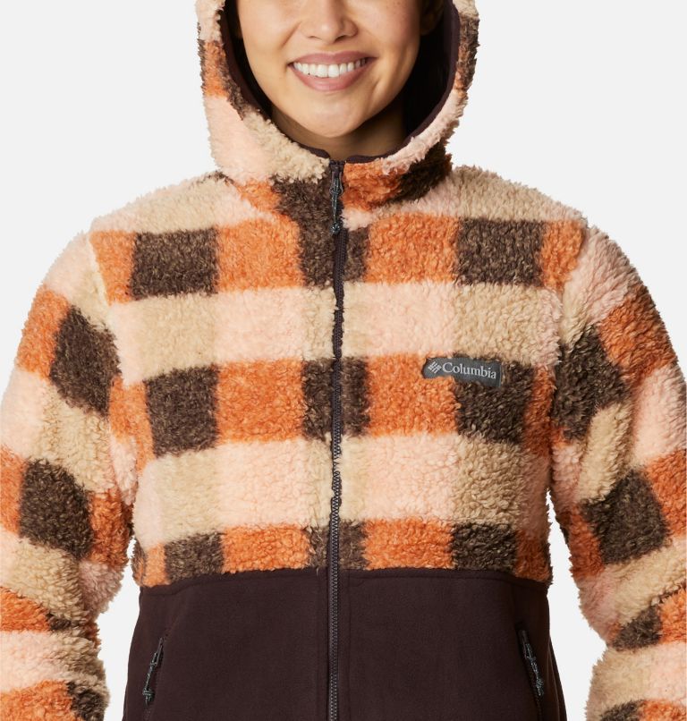 Thumbnail: Women's Winter Pass Sherpa Hooded Full Zip Fleece Jacket, Color: Warm Copper Check Multi, New Cinder, image 4