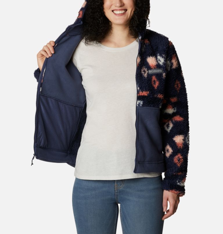 Thumbnail: Women's Winter Pass Sherpa Hooded Fleece Jacket, Color: Nocturnal Rocky MT Print, Nocturnal, image 5