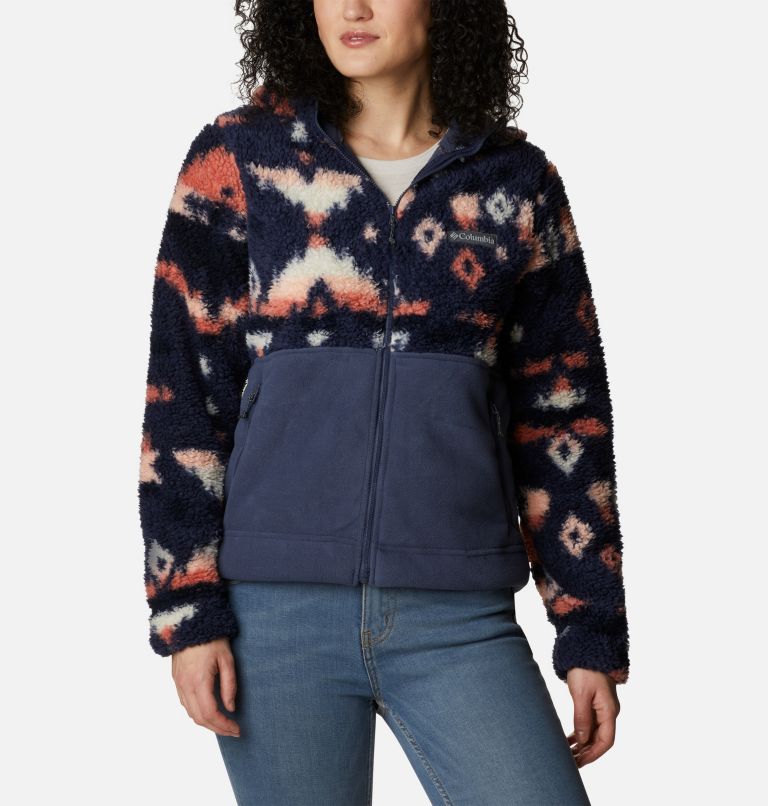 Thumbnail: Women's Winter Pass Sherpa Hooded Fleece Jacket, Color: Nocturnal Rocky MT Print, Nocturnal, image 1