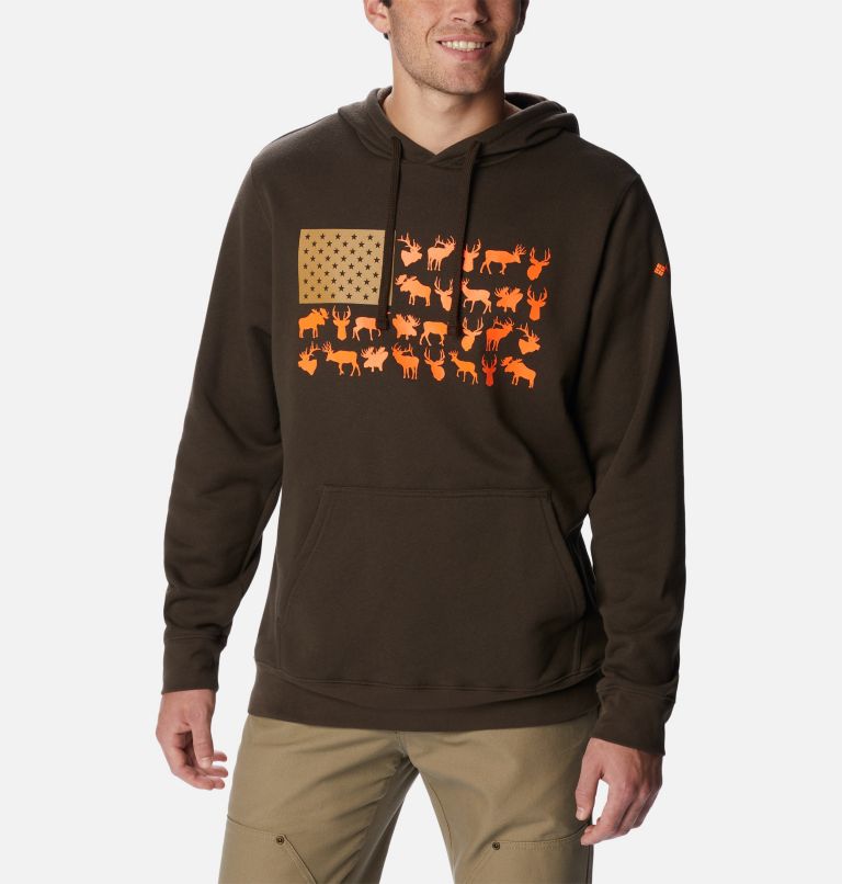Men's PHG Game Flag II Hoodie, Color: Cordovan, Blaze Big Game Flag, image 1