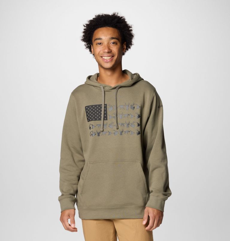 Men's PHG Game Flag II Hoodie, Color: Stone Green, Black Hunt Flag, image 1