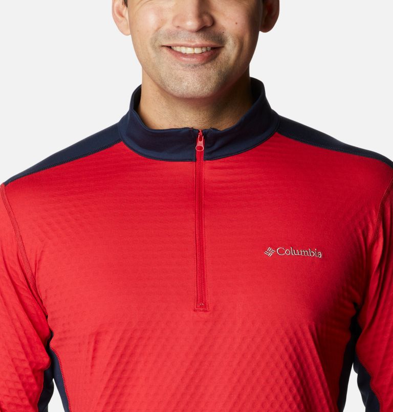 Thumbnail: Men's Bliss Ascent Quarter Zip Pullover, Color: Mountain Red, Collegiate Navy, image 4
