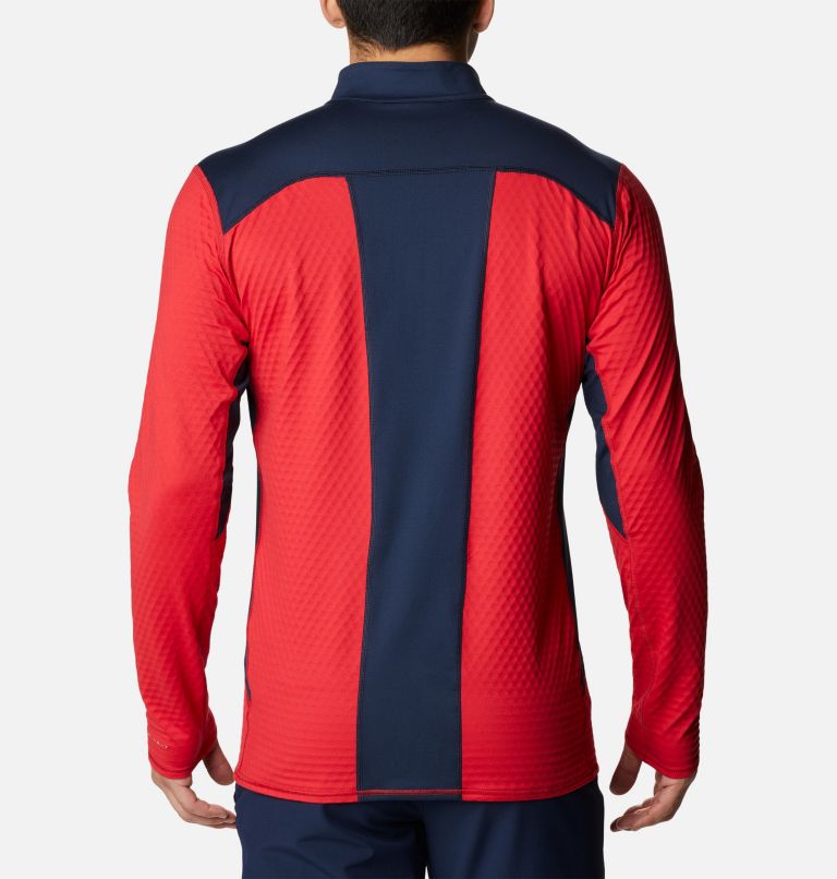 Men's Bliss Ascent Quarter Zip Pullover, Color: Mountain Red, Collegiate Navy, image 2