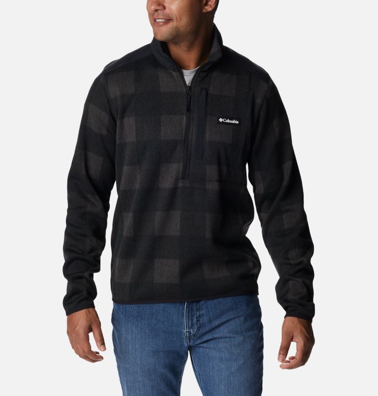 Thumbnail: Men's Sweater Weather II Half Zip Printed Fleece, Color: Black Buffalo Check Print, image 1