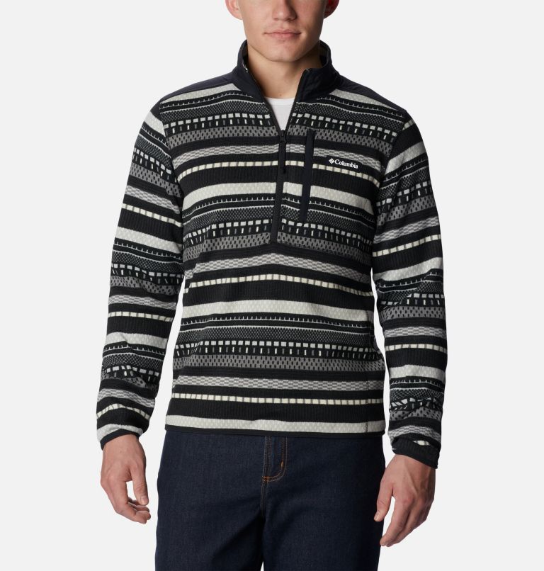 Thumbnail: Men's Sweater Weather II Printed Fleece Half Zip Pullover, Color: Shark Apres Stripe, image 1