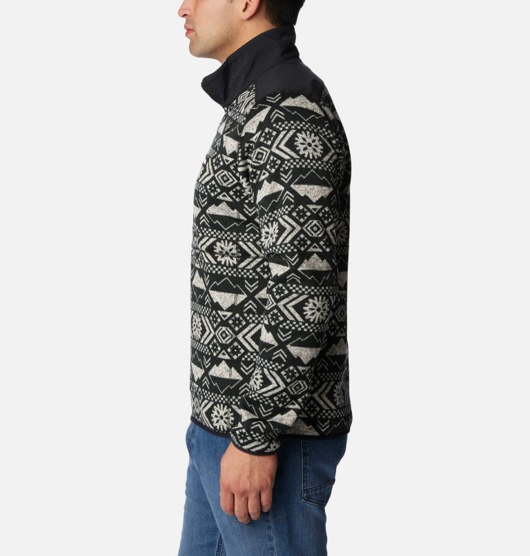 Men's Sweater Weather II Printed Fleece Half Zip Pullover, Color: Black Checkered Peaks Tonal Print, image 3