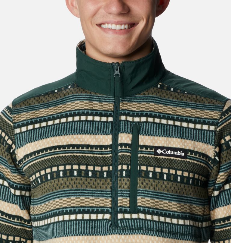 Thumbnail: Men's Sweater Weather II Half Zip Printed Fleece, Color: Spruce Apres Stripe, image 4