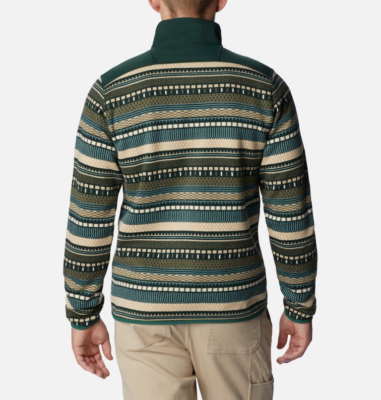 Men's Sweater Weather II Printed Fleece Half Zip Pullover, Color: Spruce Apres Stripe, image 2