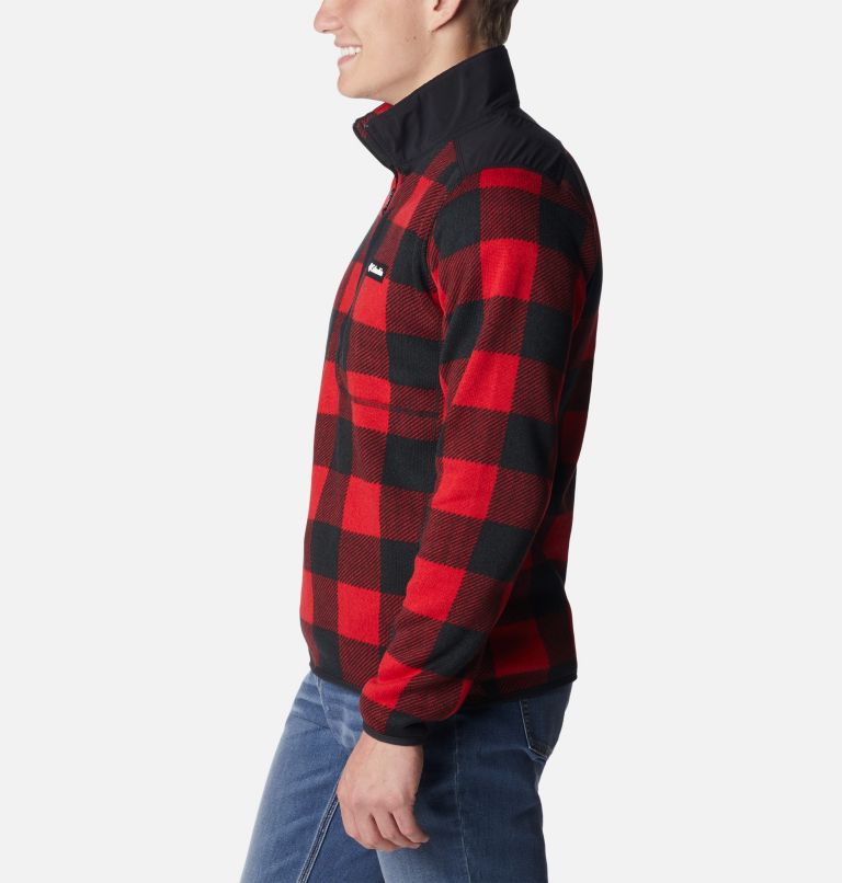 Men's Sweater Weather II Printed Fleece Half Zip Pullover, Color: Mountain Red Check Print, image 3