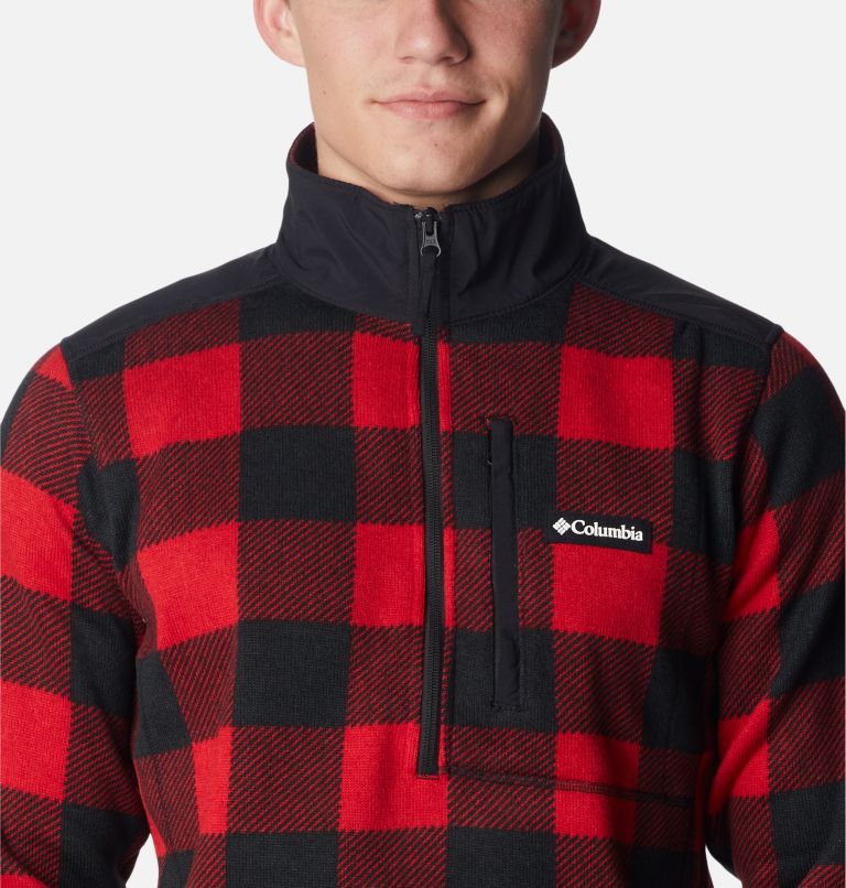Men's Sweater Weather II Printed Fleece Half Zip Pullover, Color: Mountain Red Check Print, image 4