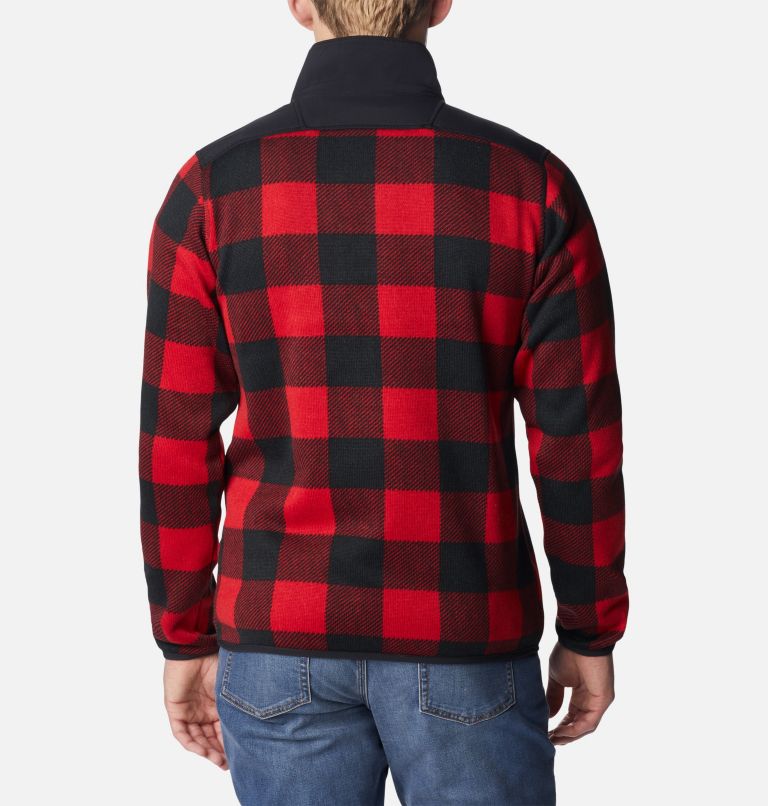 Thumbnail: Men's Sweater Weather II Printed Fleece Half Zip Pullover, Color: Mountain Red Check Print, image 2