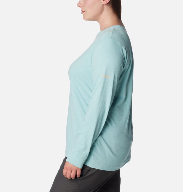Thumbnail: Women's North Cascades Long Sleeve T-shirt - Plus Size, Color: Aqua Haze, Simply Scripted, image 3
