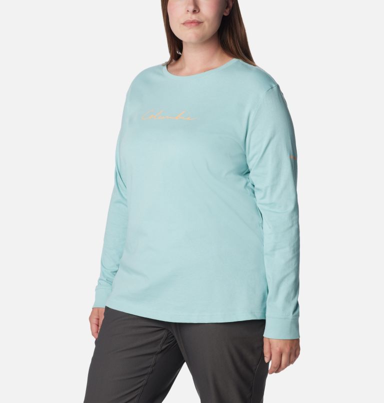 Women's North Cascades Long Sleeve T-shirt - Plus Size, Color: Aqua Haze, Simply Scripted, image 5