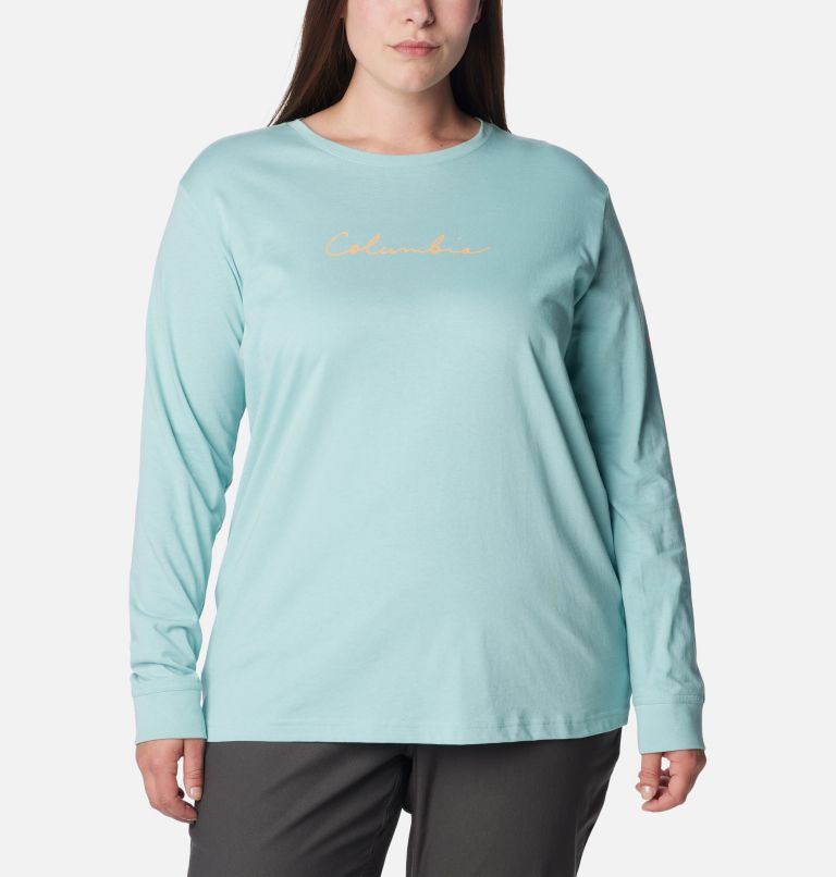 Women's North Cascades Long Sleeve T-shirt - Plus Size, Color: Aqua Haze, Simply Scripted, image 1