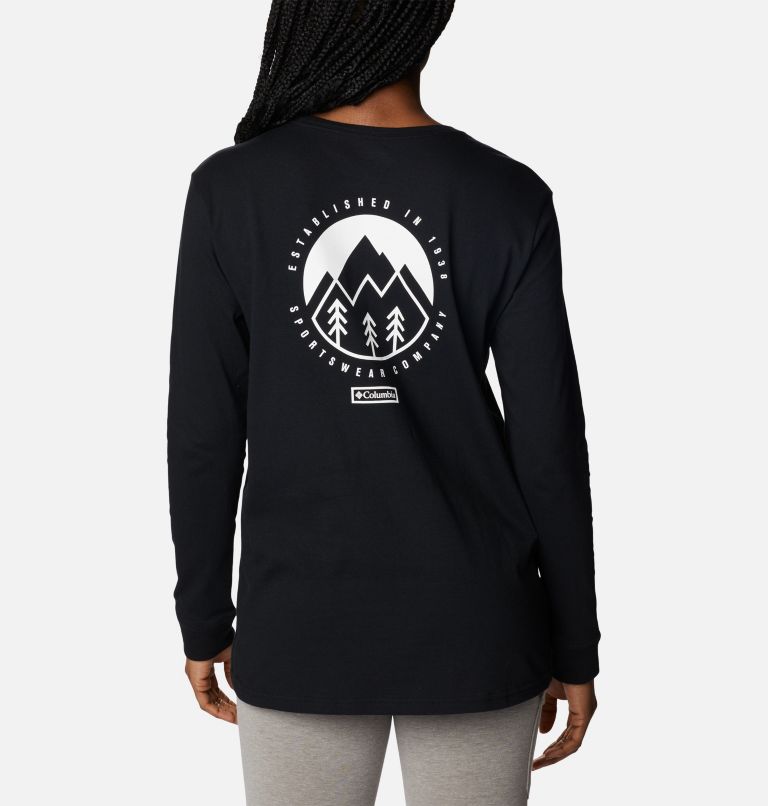 Women's North Cascades Back Graphic Long Sleeve T-Shirt, Color: Black, Outdoor Park, image 2