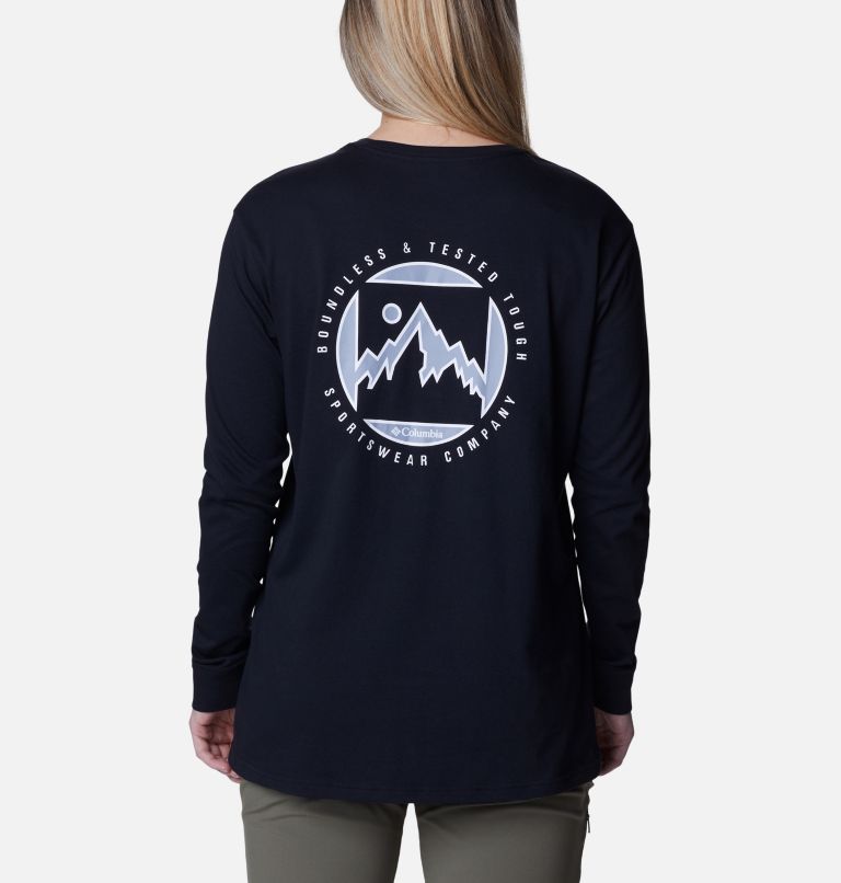 Women's North Cascades Back Graphic Long Sleeve T-Shirt, Color: Black, Boundless Graphic, image 1