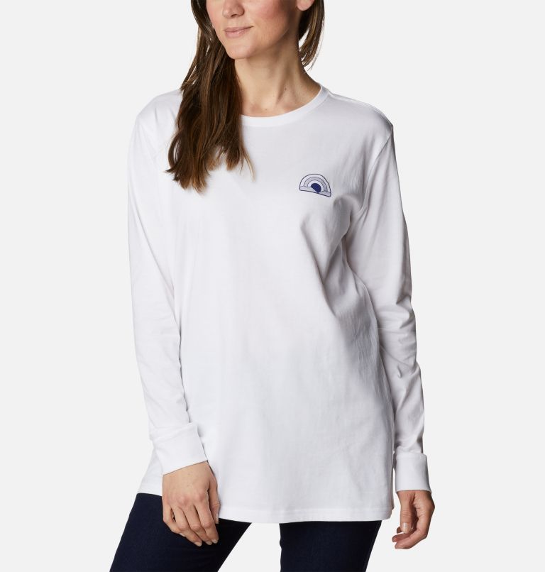 Thumbnail: Women's North Cascades Back Graphic Long Sleeve T-Shirt, Color: White, Sun Trek Trails, image 1