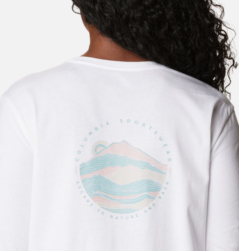 Thumbnail: Women's North Cascades Back Graphic Long Sleeve T-Shirt, Color: White, Escape to Nature, image 5
