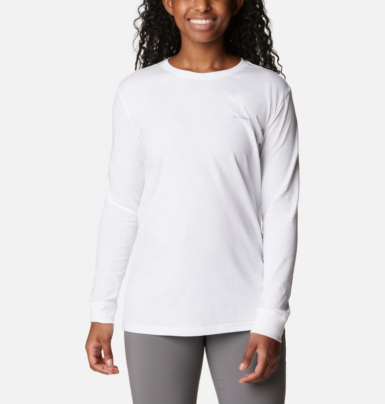 Thumbnail: Women's North Cascades Back Graphic Long Sleeve T-Shirt, Color: White, Escape to Nature, image 2