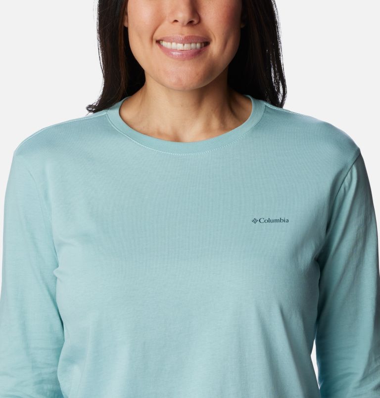 Women's North Cascades Back Graphic Long Sleeve T-Shirt, Color: Aqua Haze, Escape to Nature, image 4