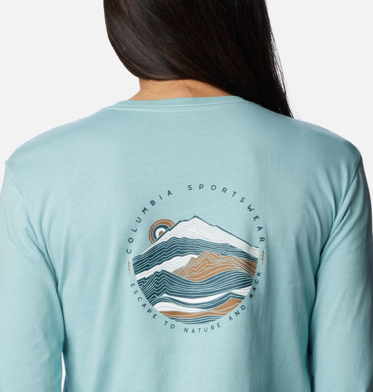 Women's North Cascades Back Graphic Long Sleeve T-Shirt, Color: Aqua Haze, Escape to Nature, image 5