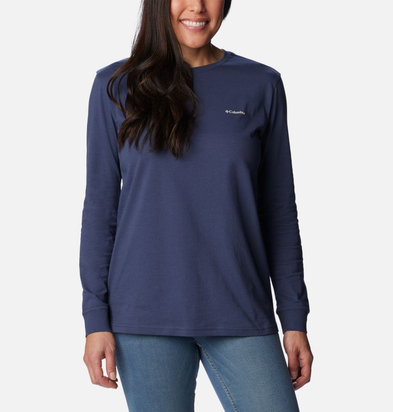 Women's North Cascades Back Graphic Long Sleeve T-Shirt, Color: Nocturnal, Escape to Nature, image 2