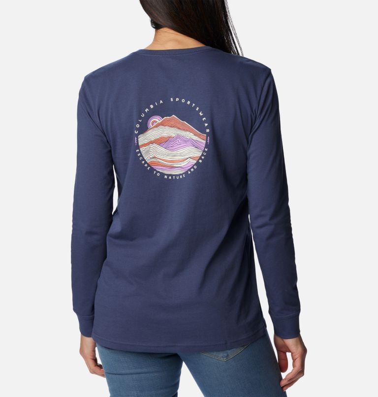 Women's North Cascades Back Graphic Long Sleeve T-Shirt, Color: Nocturnal, Escape to Nature, image 1