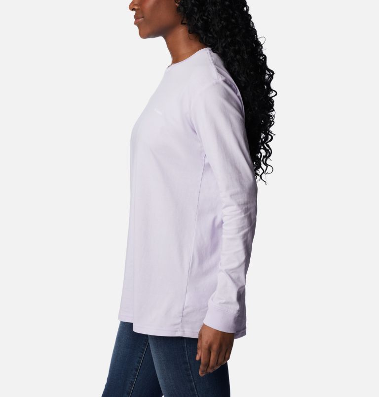 Women's North Cascades Back Graphic Long Sleeve T-Shirt, Color: Purple Tint, PDX Tested Tough Graphic, image 3