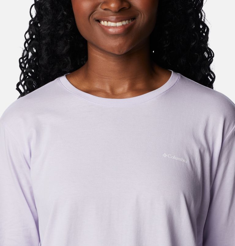 Thumbnail: Women's North Cascades Back Graphic Long Sleeve T-Shirt, Color: Purple Tint, PDX Tested Tough Graphic, image 4